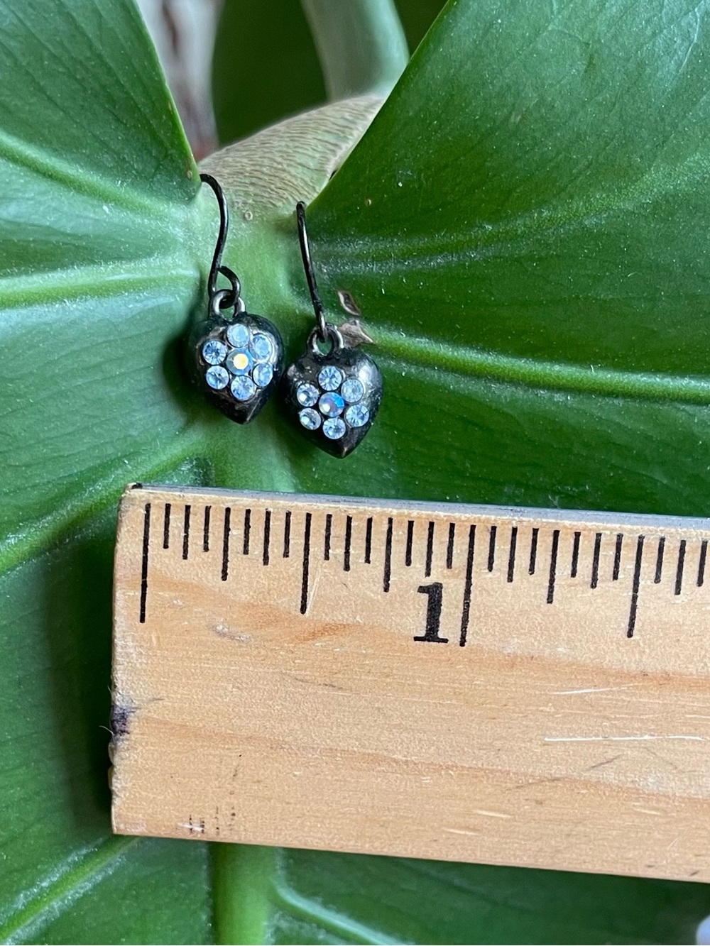Delicate Heart Dangle Earrings with Sparkling Blue Stones and Gun-metal Finish - Picture 6 of 6